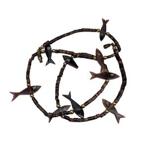 Vintage Heishi Bead Animal Fetish Necklace Native American Carved Fish
